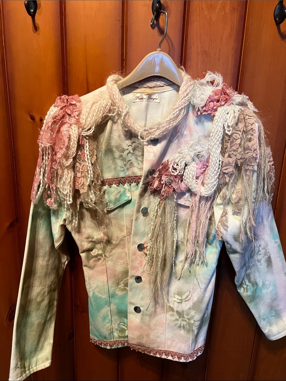Pastel Fringe Jean Jacket with Pink & Mint Accents